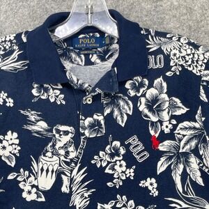 Polo Ralph Lauren Polo Shirt Mens M Blue Hawaiian Polo Bear Tropical Bongos Hula